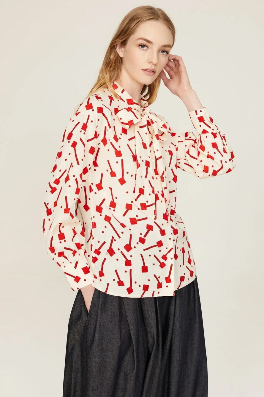 TORY BURCH sz 10 Lollipops Bow Top button down blouse EUC